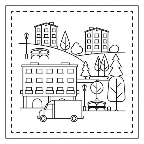 Ivan Cruz, Kids Collage, Coloring Pages Nature, Puppy Coloring Pages, House Colouring Pages, Building Drawing, Tree Coloring Page, Monthly Budget Template, City Drawing