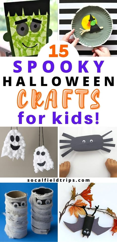 Check out this list of 15 Spooky Halloween Crafts For Kids for some fresh ideas and inspiration to celebrate the goolish holiday! They are perfect for toddlers, preschoolers and even elementary school age children. #halloween #fall #craft #diy #halloweencraft #fallcraft #kidscraft #preschoolscraft Halloween School Crafts, Halloween Crafts For Kids To Make, Halloween With Kids, Halloween Kids Crafts, Spooky Halloween Crafts, Classroom Halloween, Halloween Class Party, Halloween Crafts Preschool, Halloween Arts