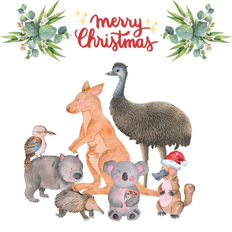 Australian Christmas Cards, Christmas Toppers, Folded Christmas Cards, Aussie Animals, Square Envelope, Heart Kids, Christmas In Australia, Aussie Christmas, Animals Christmas