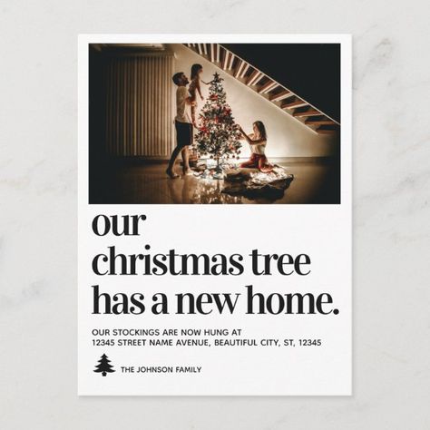 Chic Christmas Tree New Home Photo Holiday Moving Announcement Postcard Budget Christmas Tree, Moving Christmas Cards, Moving Announcement Photo, Christmas Moving Announcement, Simple Modern Fonts, Chic Christmas Tree, Addressing Christmas Cards, New Home Photo, Moving Announcement Postcard