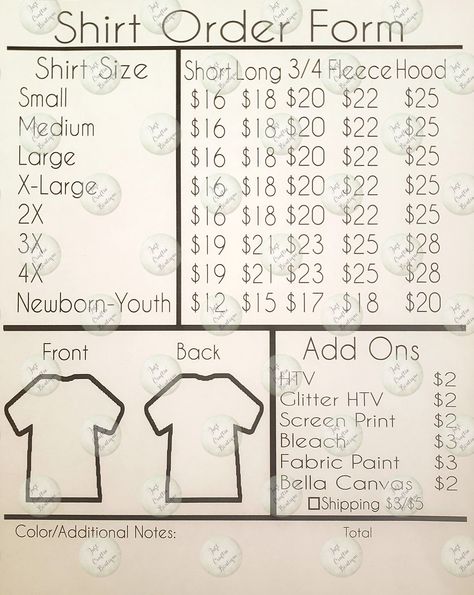 Artistic t-shirt designs featuring a dry erase surface, perfect for customizable styles and creative expression. Tshirt Vinyl Pricing Chart, How To Charge For Vinyl Projects, Vinyl Shirt Pricing Chart, How Much To Charge For Vinyl Shirts, Boutique Price List, Cricut Order Forms, Shirt Price Chart, T Shirt Price List, Vinyl Shirt Pricing