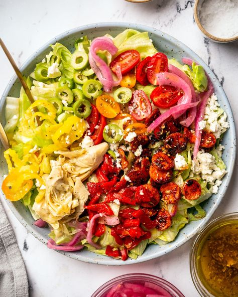 Vegetarian Antipasto, Vegetarian Pepperoni, Antipasto Salad Recipe, Roasted Carrot Salad, Quick Pickled Red Onions, Salads For A Crowd, Antipasto Salad, Antipasto Platter, Vegetarian Salads