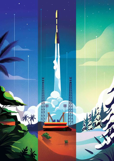 Charlie Davis, Retro Space Posters, Rocket Art, Space Posters, Rocket Design, Rocket Launch, Wacom Cintiq, Retro Space, Space Poster