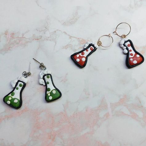 Pharmacy Clay Earrings, Polymer Clay Science, Miss Frizzle, Erlenmeyer Flask, Clay Inspo, Science Themes, Aesthetic Board, Earring Ideas, Clay Ideas