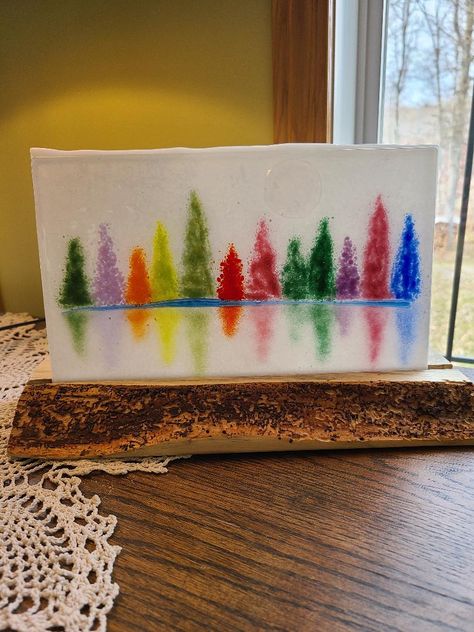 Fused Glass Suncatcher Ideas, Fused Glass Suncatcher, Fused Glass Sunset, Glass Frit Painting, Frit Painting, Selling Ideas, Glass Frit, Tree Scene, Fused Glass Wall Art