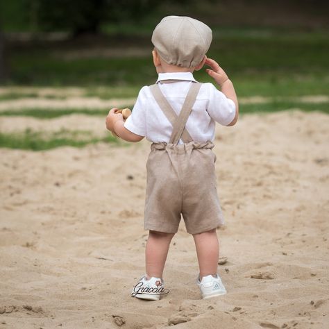 Baby Boy Beige Linen Suit Rustic Page Boy Outfit Beige Newsboy - Etsy Australia Newsboy Outfit, Beige Linen Suit, Baby Boy Linen, Shorts With Suspenders, Suspenders Outfit, Linen Pants Suit, Rustic Outfits, Linen Outfit