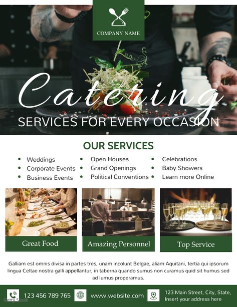 Catering Poster Design Ideas, Catering Services Flyer, Catering Flyer Design, Catering Poster, Catering Menu Design, Canva Posters, Restaurant Flyers, Catering Design, Restaurant Advertising