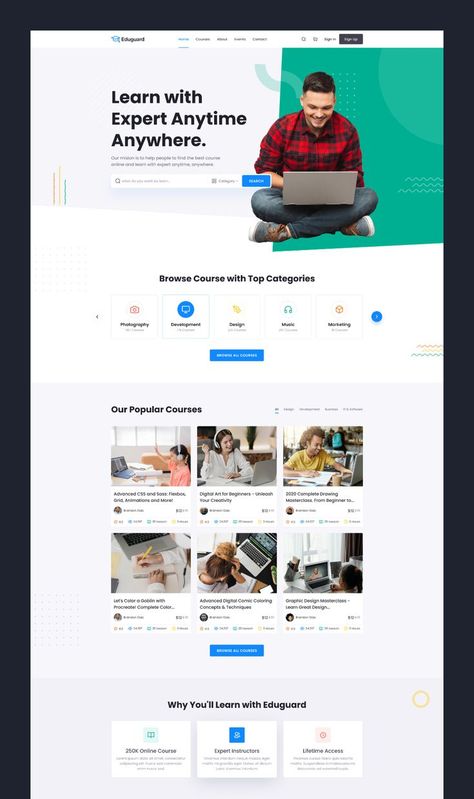 Eduguard - education & online course template for figma website design E Learning Course Design, Website For Courses, Course Website Design Inspiration, Website Design Course, Educational Websites For Students, Tutoring Website Design, Student Website Design, Course Page Design, Online Education Design