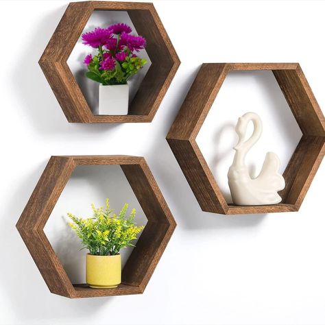 Wooden Hexagon Floating Shelves, set of 3 Large Wall Mounted Shelf for Home, Room, Kitchen or Office Decor, Geometric Hexagonal, Rustic Farmhouse, Natural Wood. 

Beautiful for homes or office decor and a wonderful gift to receive. Hexagon Floating Shelves, Hexagon Wall Shelf, Square Floating Shelves, Honeycomb Shelves, Artificial Hanging Plants, Hexagon Shelves, Mounted Shelves, Estantes Flotantes, Shelves In Bedroom