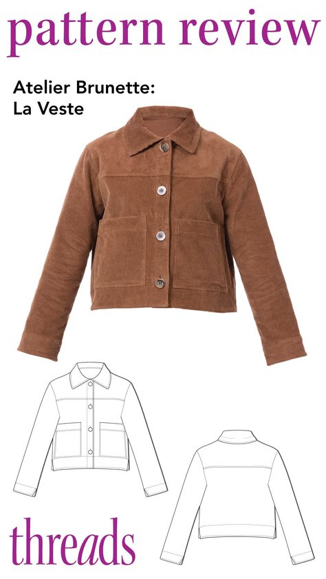 This classic waist- or hip-length unlined jacket offers a comfortable fit. Womens Jacket Patterns Sewing, Corduroy Jacket Pattern, Free Jacket Pattern, Free Jacket Pattern Sewing, Diy Jacket Sewing, Diy Jacket Pattern, Western Jacket Women, Short Jacket Pattern, Sewing Jacket