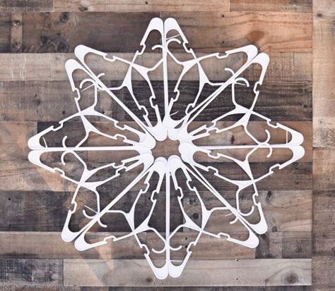 DIY Plastic Hanger Snowflake - The Shabby Tree Plastic Hanger Snowflake, Hanger Snowflakes, Frozen Play, Hanger Snowflake, Diy Hanger, Diy Christmas Snowflakes, Play Props, The Shabby Tree, Hanger Crafts