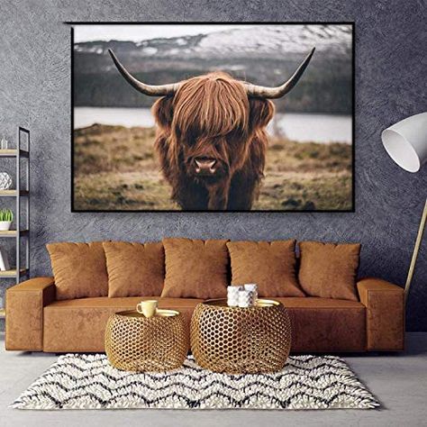 Yak Canvas Wall Art Ankole Cow, Cattle Painting, Cow Poster, Animal Canvas Paintings, Highland Cow Art, Highland Cow Canvas, Picture For Living Room, Cow Canvas, Nordic Scandinavian