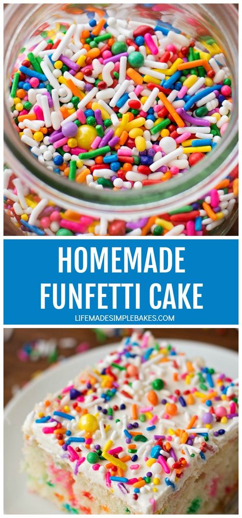 It't time to celebrate with this ultra fluffy homemade funfetti cake! It's bursting with sprinkles and topped with a fluffy vanilla buttercream. Bring on the birthdays!! #funfetticake #funfetti #cake #dessert #birthdaycake Brunch With Babs, Homemade Funfetti Cake, Fluffy Vanilla Buttercream, Pear And Almond Cake, Life Made Simple, Homemade Buttercream, Homemade Buttercream Frosting, Funfetti Cake, Sauce Tomate