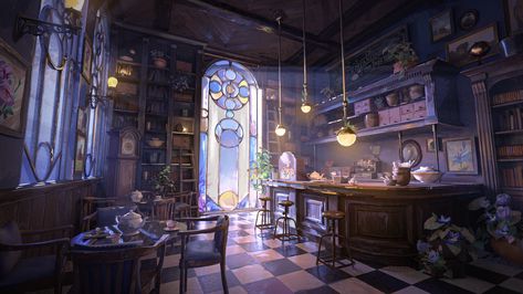 ArtStation - The Iris Den, Keira Santoso Interior Concept Art, The Art Showcase, Cafe Concept, Art Showcase, Fantasy Rooms, Concept Art Tutorial, Location Inspiration, Landscape Concept, Keys Art