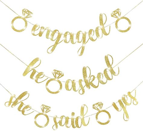 Engaged Banner, Engagement Party Banners, He Asked She Said Yes, Engagement Banner, Party Fotos, Gold Banner, Heart Banner, She Said Yes, Engagement Party Decorations