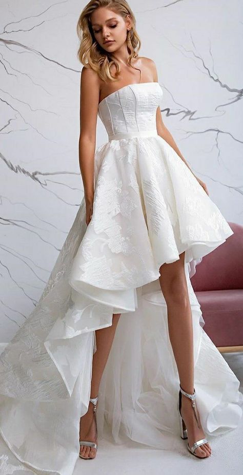 Hi Lo Wedding Dress, High Low Wedding Dresses, Tail Wedding Dress, Confirmation Dresses, Wedding Dresses High Low, Wedding Gowns With Sleeves, High Low Prom Dresses, Country Wedding Dresses, Tea Length Wedding Dress