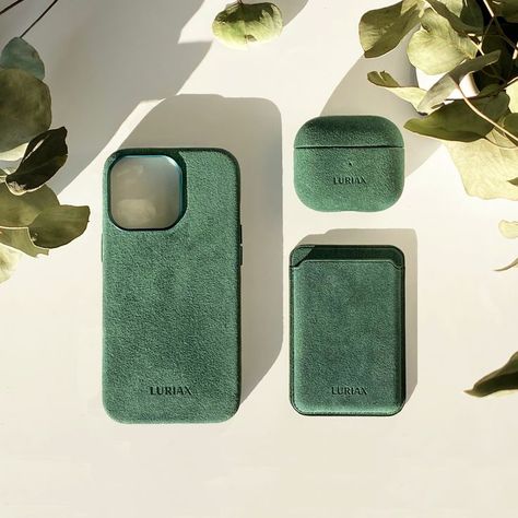 Emerald Green Luriax Alcantara Suede Collection High End Cars, Green Cases, Iphone Case Protective, Pretty Phone Cases, Airpods 3, Airpods Case, Italian Fabric, Airpods Pro, Apple Products