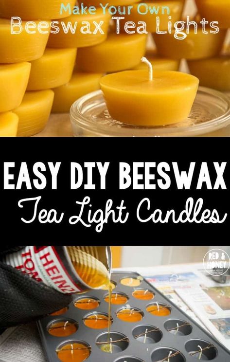 Homemade Beeswax Tea Light Candles: Easy DIY Honey Candles Diy, Bees Wax Candle Making, Candle Making Beeswax Tutorials, How To Make Tea Light Candles, How To Make Wax Candles At Home, Beeswax Crafts, Tea Lights Diy, Making Beeswax Candles, Beeswax Diy