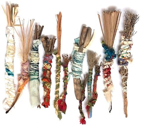 Foraged Decor, Retirement Crafts, Handmade Brushes, Encaustic Art Techniques, Embroidery Sashiko, Mixed Media Stencils, Wrapped Sticks, Sea Oats, Contemporary Weaving