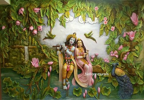 Radha Krishna Wall Design, Hanuman Tattoo, Mural Art Design, Gold Bangle Set, Radha Krishna Art, Bedroom Furniture Design, Krishna Art, God Illustrations, Bed Head