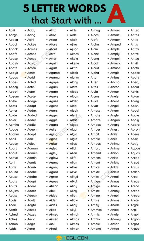 Four Letters Words In English, 5 Letter Words In English, Things That Start With The Letter A, Words That Start With A, Words Starting With A, Five Letter Words, Scrabble Spelling, 5 Letter Words, Ielts Vocabulary