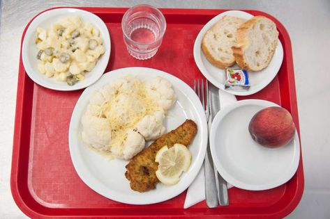 What French Kids Eat For School Lunch Each Day Pickle Salad, Cafeteria Lunch, School Cafeteria Food, French Diet, Breaded Fish, Ap French, Cafeteria Food, French Kids, French Lifestyle