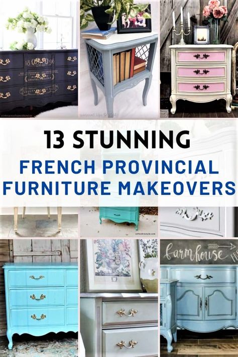 Antique Bedroom Furniture Makeover, French Country Provincial Decor, French Furniture Makeover, Refinished French Provincial Furniture, Redo Nightstand Diy Ideas, French Country Furniture Painted, French Provincial Bathroom Ideas, Refinishing French Provincial Furniture, Diy French Provincial Furniture