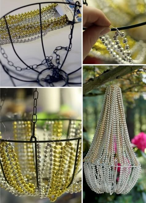 Garden Lighting Diy, Glass Crafts Diy, Koti Diy, Diy Chandelier, Diy Dollar Store Crafts, Beaded Chandelier, Dollar Tree Crafts, Garden Cottage, Dollar Store Crafts