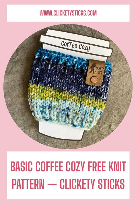 Use up those yarn scraps with this quick, easy to knit coffee cozy. Simple free knitting pattern is perfect for beginners and a fun stash buster for experienced knitters. Knitting Mug Cozy, Easy Knitting Projects To Sell, Knit Crafts To Make And Sell, Popular Knitted Items To Sell, Knitted Coffee Mug Cozy Free Pattern, Cup Cozy Knitting Pattern Free, Knit Coffee Sleeve Pattern Free, Yarn Cozy Crochet Pattern, Knit Koozie Pattern