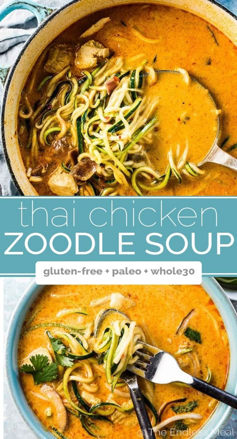 Thai Curry Chicken, Zoodle Soup, Chicken Zoodle, Milk Chicken, Paleo Menu, Chicken Zoodle Soup, Coconut Milk Chicken, Paleo Soup, Lemon Chicken Recipe