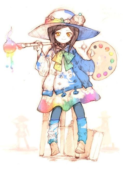 Girl Base, Paint Brush, Painter, Character Design, Paint, Anime, Design