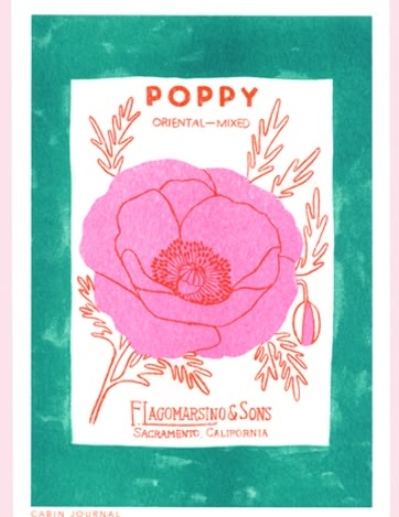 Risograph Design, Poppy Flower Seeds, Types Of Metal Art, Poppy Color, Seed Packaging, Riso Print, Risograph Print, Poppy Flower, Design Graphique