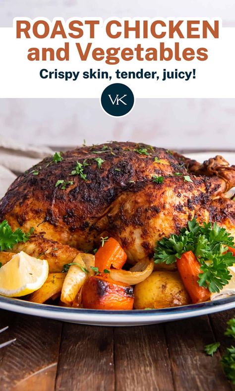 Whole Chicken In Oven, Roast Chicken And Vegetables, Baked Whole Chicken Recipes, Chicken In Oven, Oven Roasted Whole Chicken, Roasted Vegetables With Chicken, Whole Baked Chicken, Best Roasted Chicken, Classic Roast