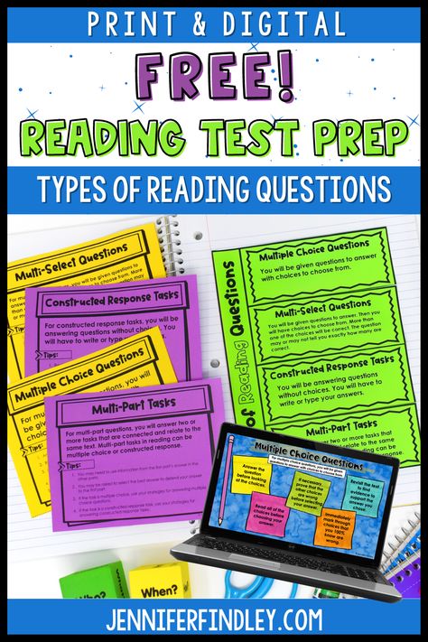 Free Math Centers, Staar Test Prep, Interactive Notebooks Templates, Reading Test Prep, Reading Questions, 5th Grade Ela, Types Of Reading, Reading Review, Reading Anchor Charts