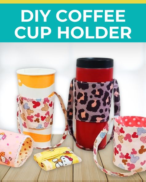 Transform your fabric scraps into these beautiful DIY cup holders! Learn the step-by-step instructions here. Cup Sleeve Pattern, Fabric Crafts Ideas, Easy Sewing Tutorials, Sewing Tutorials For Beginners, Sewing Machine Tips, Nursery Projects, Coffee Cups Diy, Sewing Machine Thread, Coffee Cup Holder