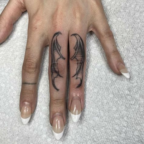 Thumb Tattoos, Stick Poke Tattoo, Bookish Tattoos, Finger Tats, Wing Tattoo Designs, Bat Tattoo, Wing Tattoo, Hand Tattoos For Women, Finger Tattoo