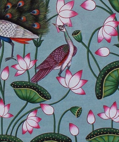 Buy Painting of Peacock in Kamal Talai Pichwai of Peacock Painting Online in India - Etsy Painting Of Peacock, Kamal Talai, Wall Decor Indian, Pichwai Art, Pichwai Painting, Mughal Art Paintings, Kalamkari Painting, Lotus Art, Peacock Painting