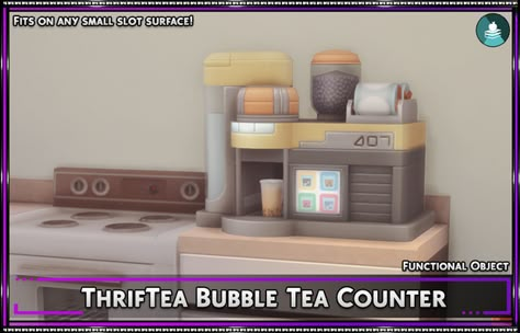 ThrifTea Bubble Tea Counter | SrslySims on Patreon Simlish Cc, Tea Counter, Sims 4 Pc, Build Buy Cc, Ts4 Mods, Sims 4 Clutter, Sims 4 Cc And Mods, Sims 4 Cc Folder, Sims 4 Furniture