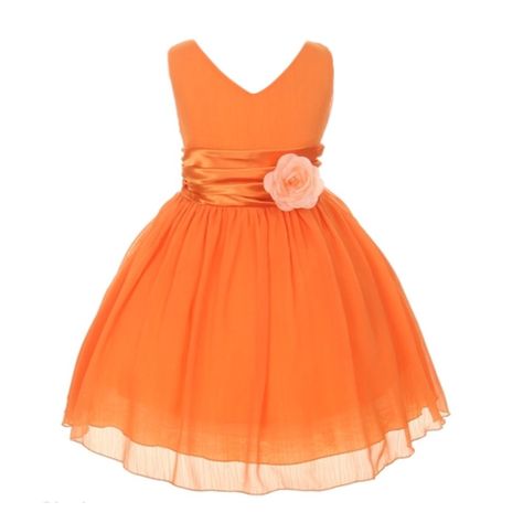 Orange Flower Girl, Orange Bridesmaid, Orange Chiffon, Girls Easter Dresses, Dress With Pleats, Wedding Flower Girl Dresses, Wedding Flower Girl, Easter Girl, Dress Orange