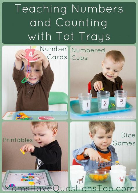 Teach numbers and counting with tot trays. Ideas for number cards, numbered cups and objects, printables, and dice activities. Tot Schooling, Sensory Bin Fillers, Summertime Ideas, Teach Numbers, Tot Trays, Preschool Prep, Toddler Curriculum, Preschool Schedule, Toddler Ideas