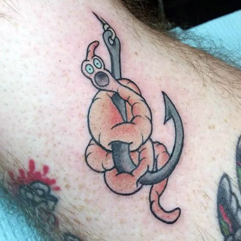 Mens Worm On Fish Hook Tattoo Design Fish Hook Tattoo, Bass Fishing Tattoo, Hook Tattoo, Fishing Hook Tattoo, Hook Tattoos, Father Daughter Tattoos, Hunting Tattoos, Tattoos For Lovers, Bee Tattoo