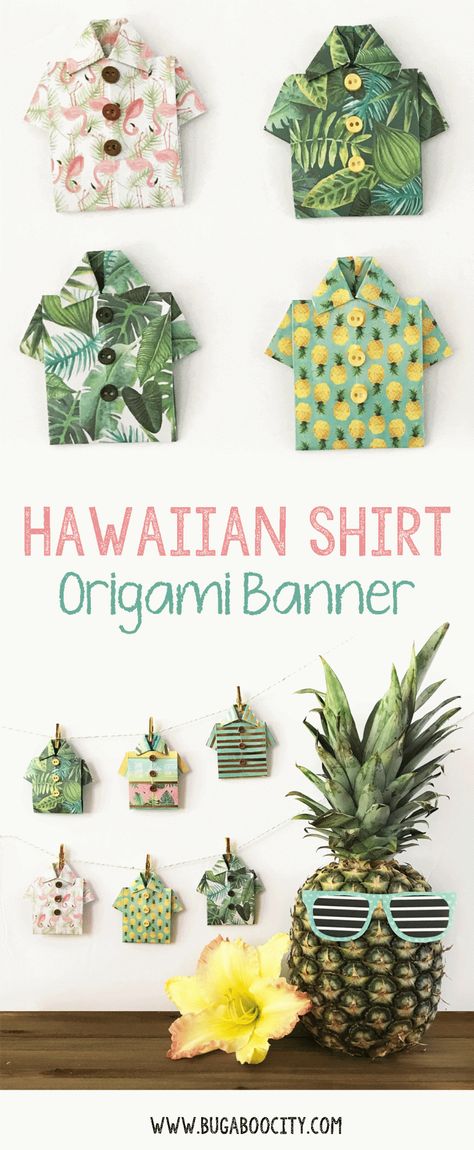 Hawaii Crafts, Banner Tutorial, Origami Shirt, Hawaiian Crafts, Hawaii Christmas, Hawaiian Luau Party, Michaels Craft, Hawaiian Christmas, Hawaiian Decor