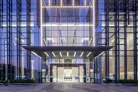 Gallery of Office Lobby of Zhongxi Times Building | H DESIGN | Media - 2 Building Entrance Design, Office Building Lobby, Building Lobby, Building Entrance, Office Lobby, Modern Entrance, Building Front, Hotel Entrance, Facade Lighting