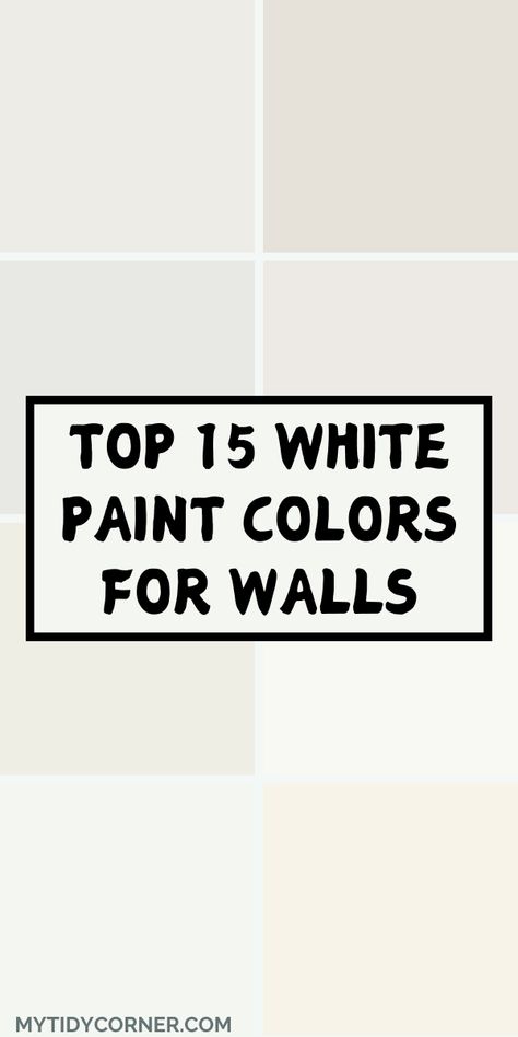 Collage of trending white paint colors. Different Whites For Walls, White Color For Walls, Best Warm White Paint For Walls, Swiss Coffee Walls With White Trim, Popular White Paint Colors, Popular White Paint, White Paint Colors For Walls, Indoor Paint Colors, Best White Paint Colors