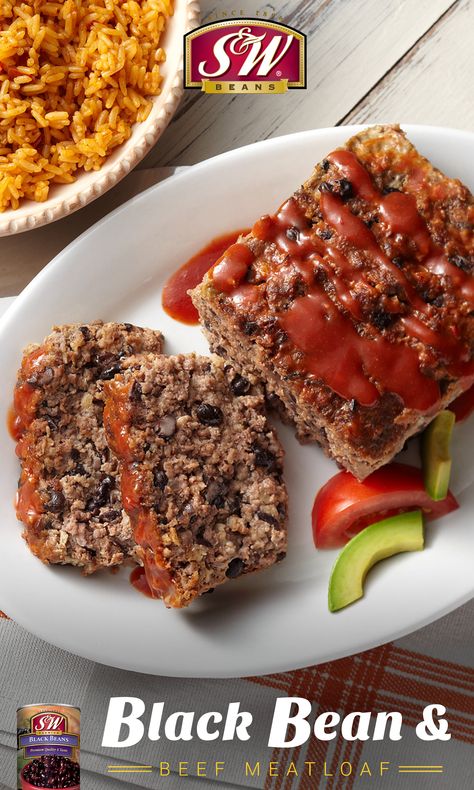 Who says you can't teach an old recipe new tricks? We added black beans and taco sauce to this classic meatloaf recipe for a fresh Mexican-inspired take. Prep the perfect family dinner in 10 minutes!  | S&W Beans | Black Beans | Meatloaf | Quick and Easy Dinner Recipe | Black Bean Meatloaf Recipes, Ground Beef And Black Beans, Ground Beef And Black Bean Recipes, Ground Beef And Black Bean Burgers, Black Bean Meatloaf, Bean Meatloaf, Ground Beef Meatloaf, Oven Fried Fish, Meat Ideas