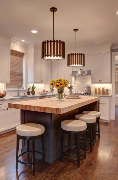 31 Kitchens with Butcher Block Countertops | Sebring Design Build Kitchens With Butcher Block Countertops, Butcher Block Island Kitchen, Butcher Block Kitchen, Kitchen Island With Seating, Butcher Block Countertops, Kitchen Island Design, Kitchen Inspiration Design, Kitchen Redo, Inspiring Images