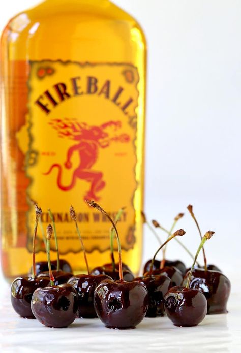 Candied Fireball Cherries | Fireball Whisky Soaked Cherries | Mantitlement Fireball Cherries, Drunken Cherries Recipe, Boozy Candy, Candy Apple Kit, Alcohol Soaked Fruit, Liquor Ideas, Boozy Food, Alcohol Treats, Lake Drinks