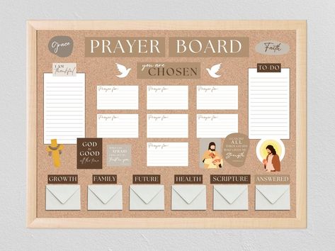 Prayer Board Starter Kit Neutral Prayer Board Template - Etsy Prayer Boards With Envelopes, Prayers Board Ideas, Prayer Boards For Kids, Prayer Board Supply List, Prayer Board Scriptures, Prayer Board Printables, Prayer Board Supplies, Prayer Board With Envelopes, Kids Prayer Board