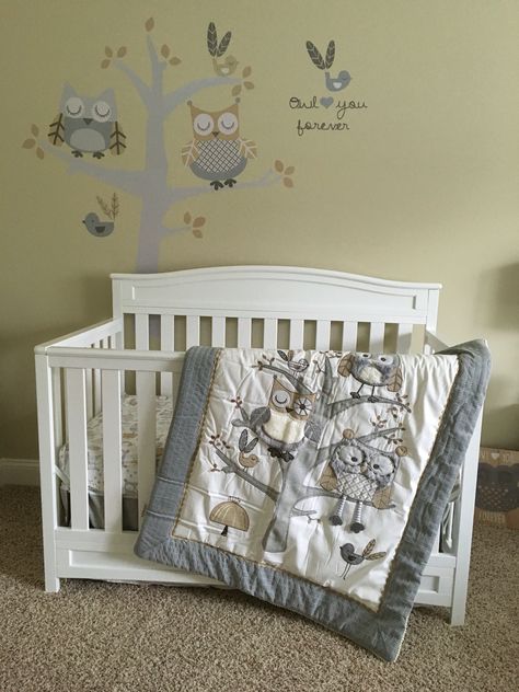 Levtex Baby Night Owl crib set. Avery's nursery❤️ Owl Nursery Ideas, Owl Nursery Decor, Baby Room Themes, Owl Nursery, Baby Nursery Themes, Baby Nursery Neutral, Girl Nursery Wall, Owl Baby, Baby Owl