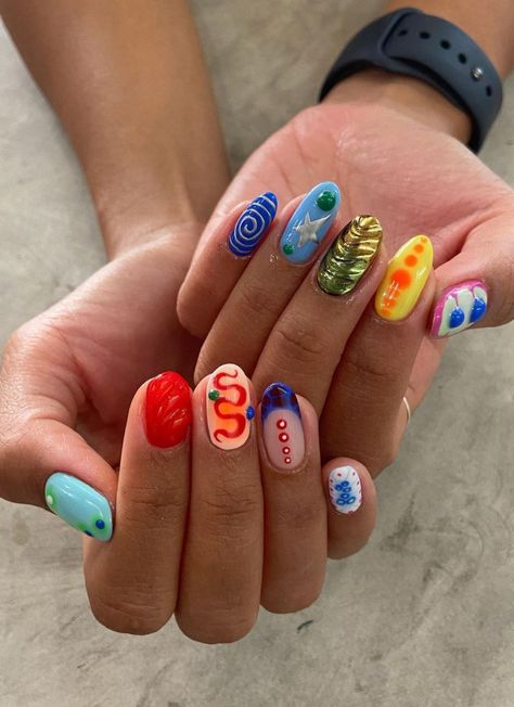 💌pic credits:@houseoforangebali Funky Nail Designs, Acrylic Nail Shapes, Summery Nails, New Nails, Girls Nails, Manicure Y Pedicure, Fire Nails, Funky Nails, Floral Nails